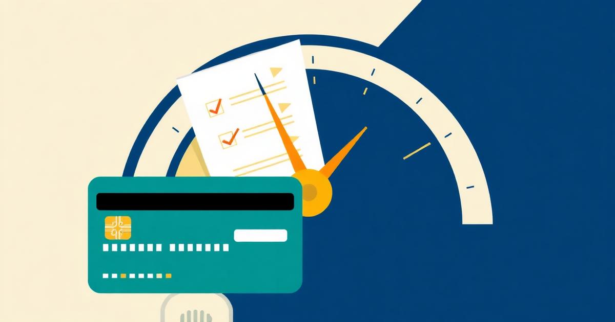 איור: מד דירוג אשראי לצד כרטיס אשראי ומסמך בדיקה